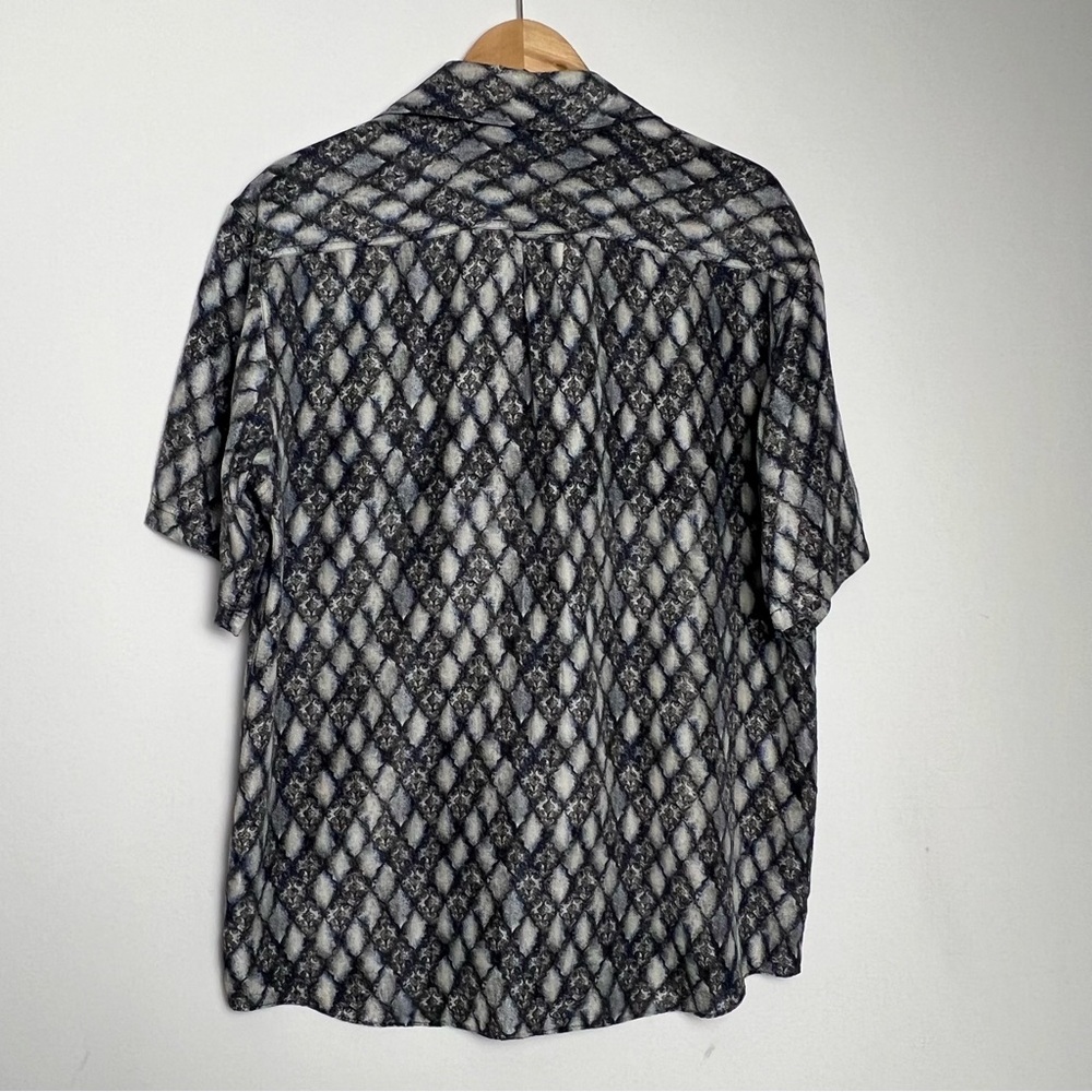 Vintage COLORE ITALIA 100% Silk Geometric Diamond Print Shirt - Mens medium - Picture 2 of 6